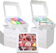 RomanticBaking 50pcs 8x8x2 Inches Bakery Boxes with Window Cookies Boxes Chocolate Covered Strawberries Boxes Pretzel Boxes Cakesicle Browines Boxes