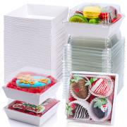 RomantiBaking 60 Pack Bakery Boxes 4x4x2.55 Inches Charcuterie Boxes with Clear Lids Cookies Boxes Mini Cake Boxes Treat Boxes Chocolate Truffle Boxes Party Wedding Favor